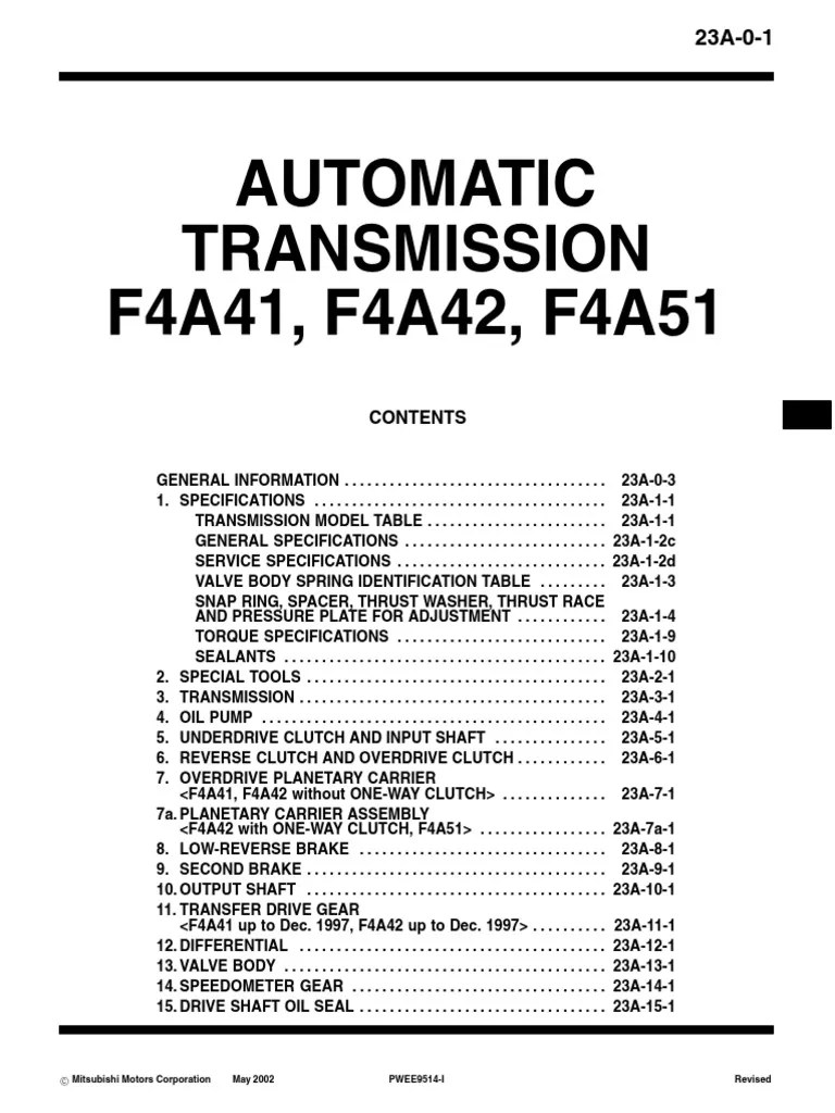F4a41 F4a42 F4a51 Service Repair Manual | PDF | Automatic Transmission