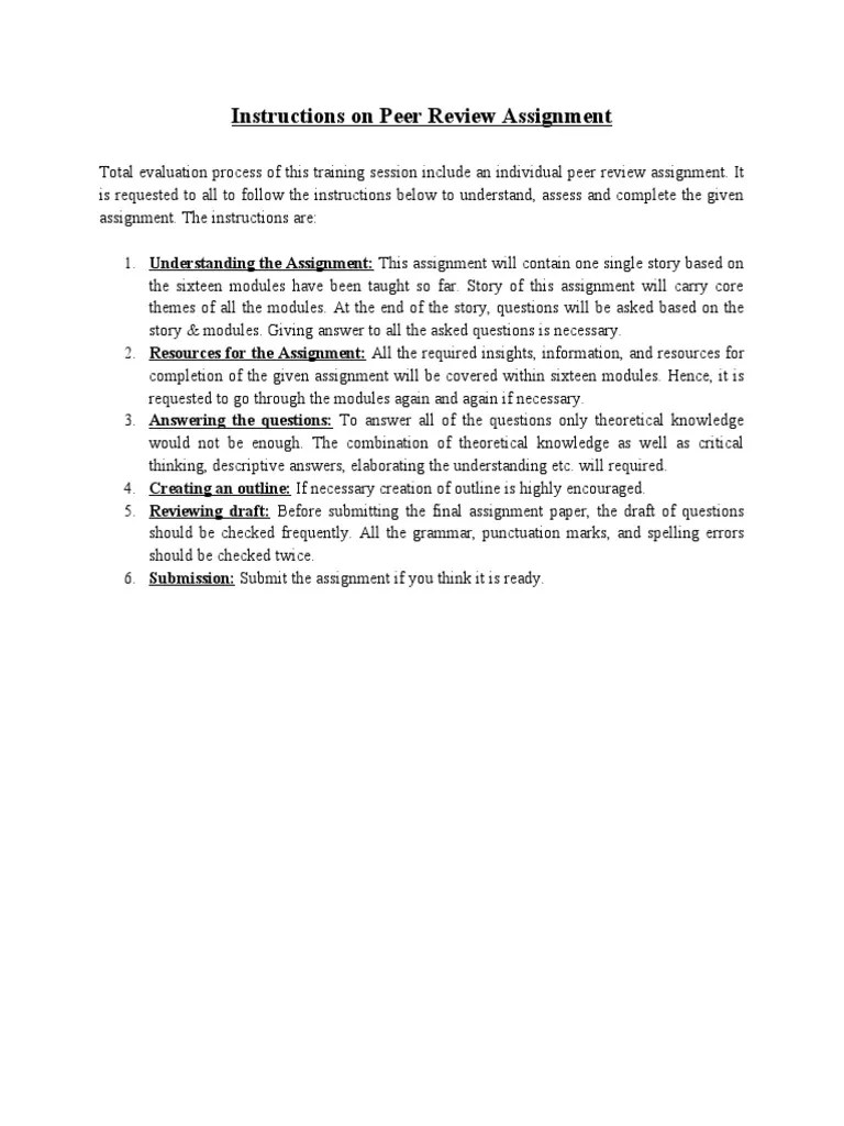 Instructions On Peer Review Assignment PDF