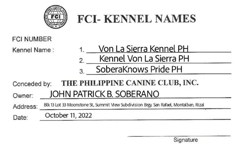 FCI Kennel Name Application PDF