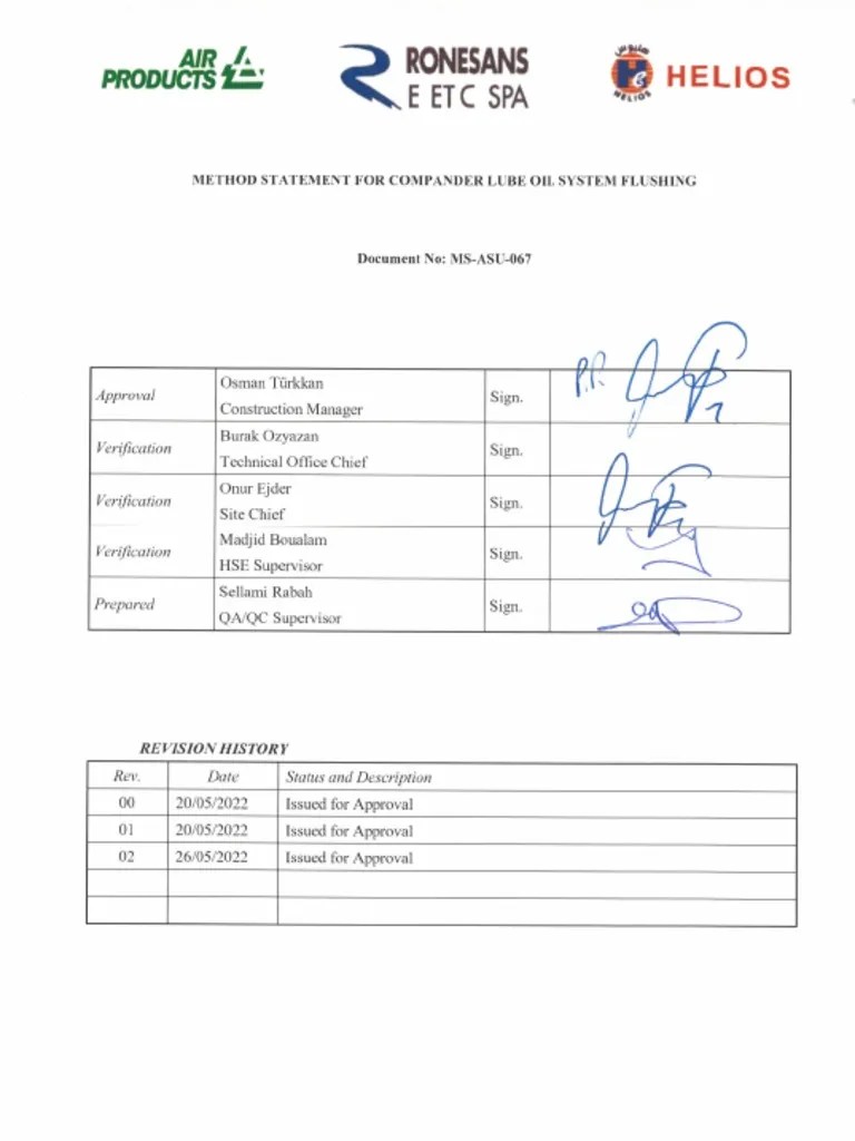 MSASU067 Rev02 METHOD STATEMENT COM LUBE OIL FLUSHING PDF