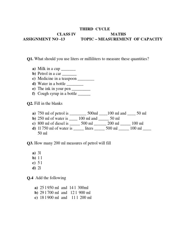 CBSE Class 4 Math Revision Worksheet PDF
