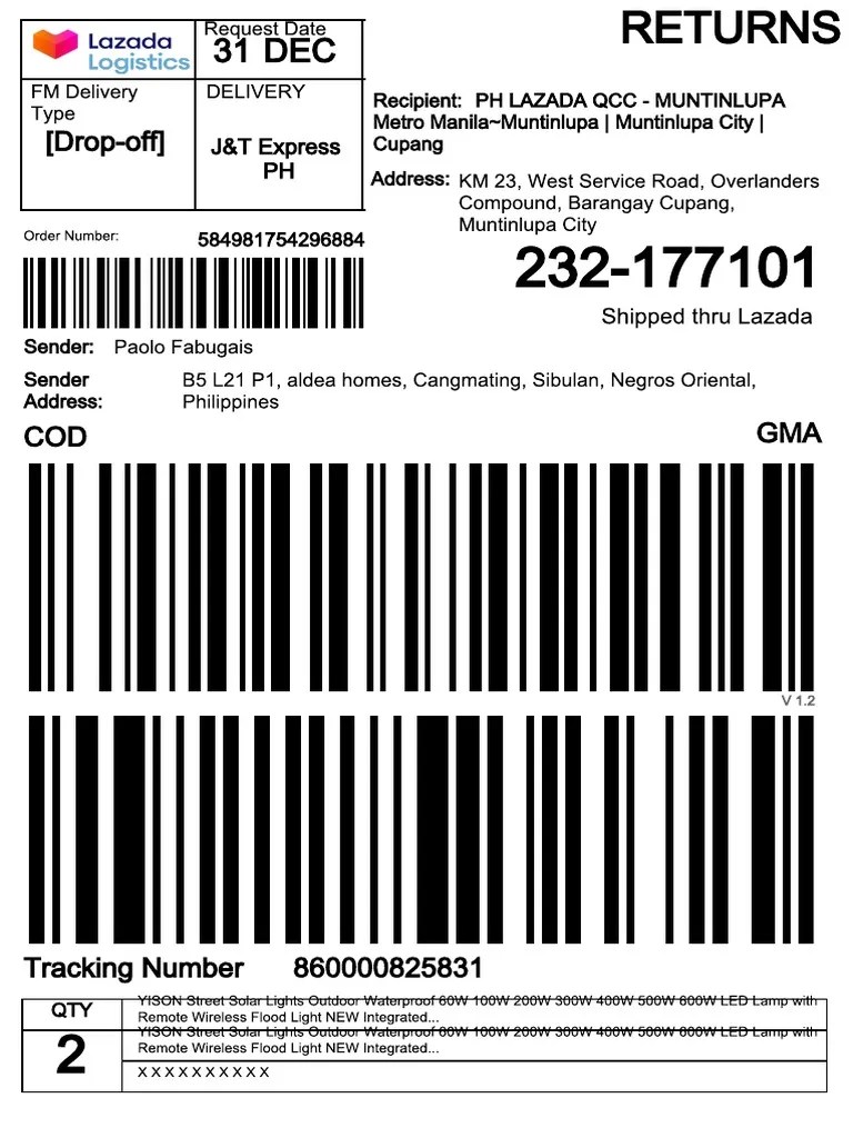 Return Label PDF