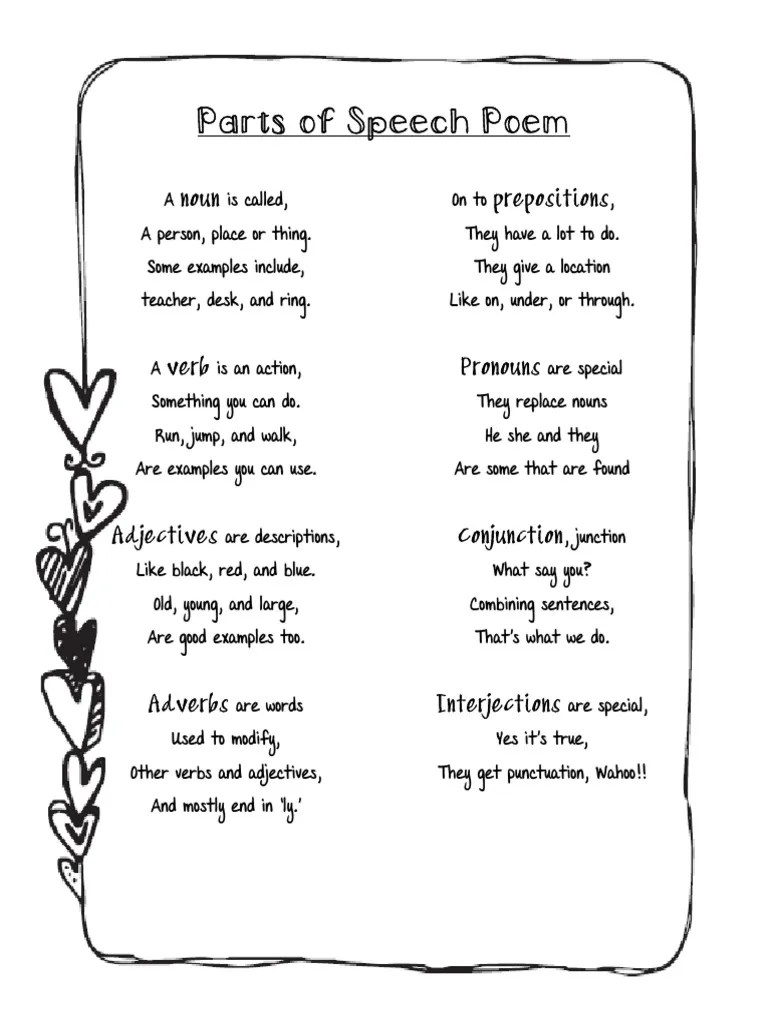 Parts of Speech Poem PDF