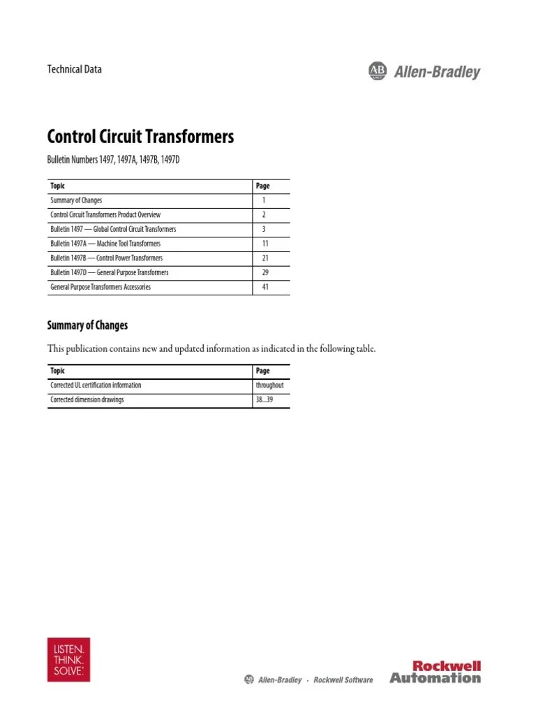 Control Circuit Transformers Technical Data PDF Transformer
