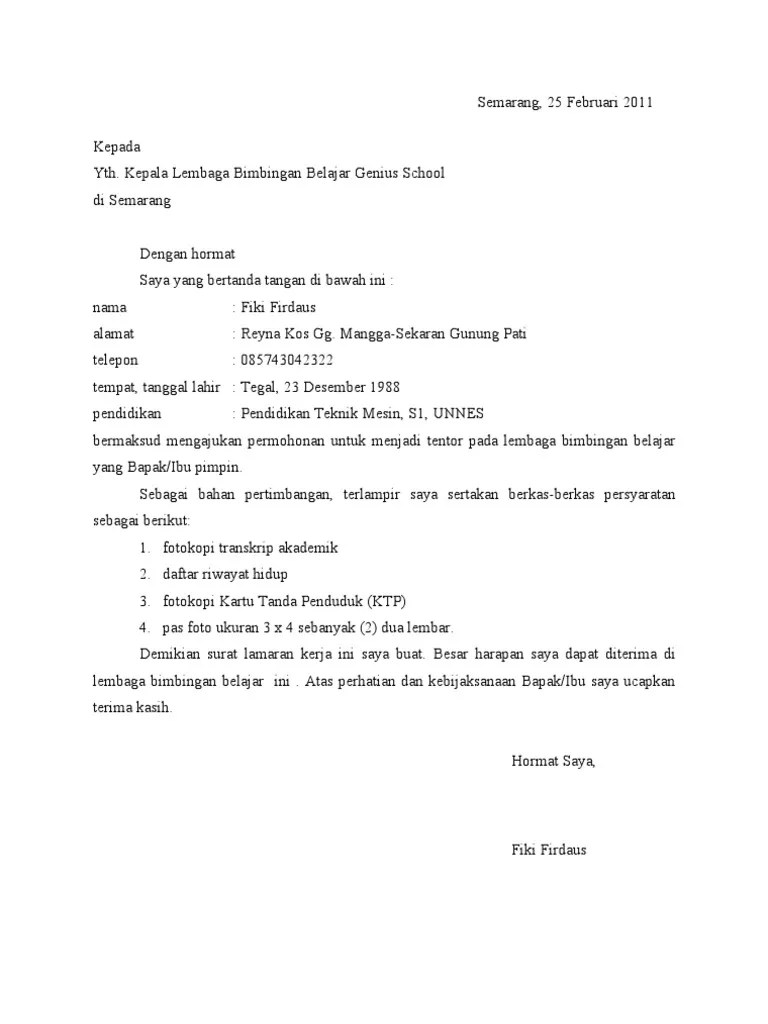 Surat Lamaran Pekerjaan N Daftar Riwayat Hidup PDF