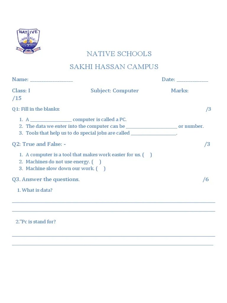 Computer Paper Class 01 PDF