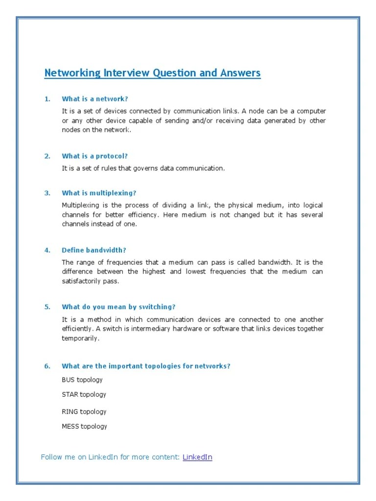 Networking Interview Question and Answers PDF Computer Network