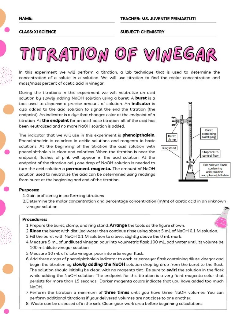 Titration of Vinegar Experiment Download Free PDF Titration Chemistry