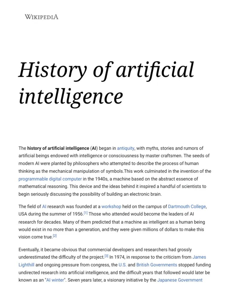 History of Artificial Intelligence Wikipedia PDF