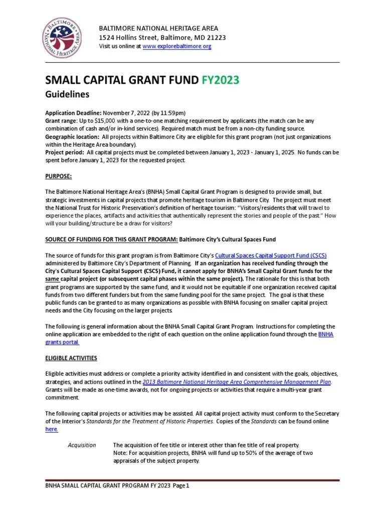 2023 Small Cap Grant Guidelines PDF Tourism Discrimination