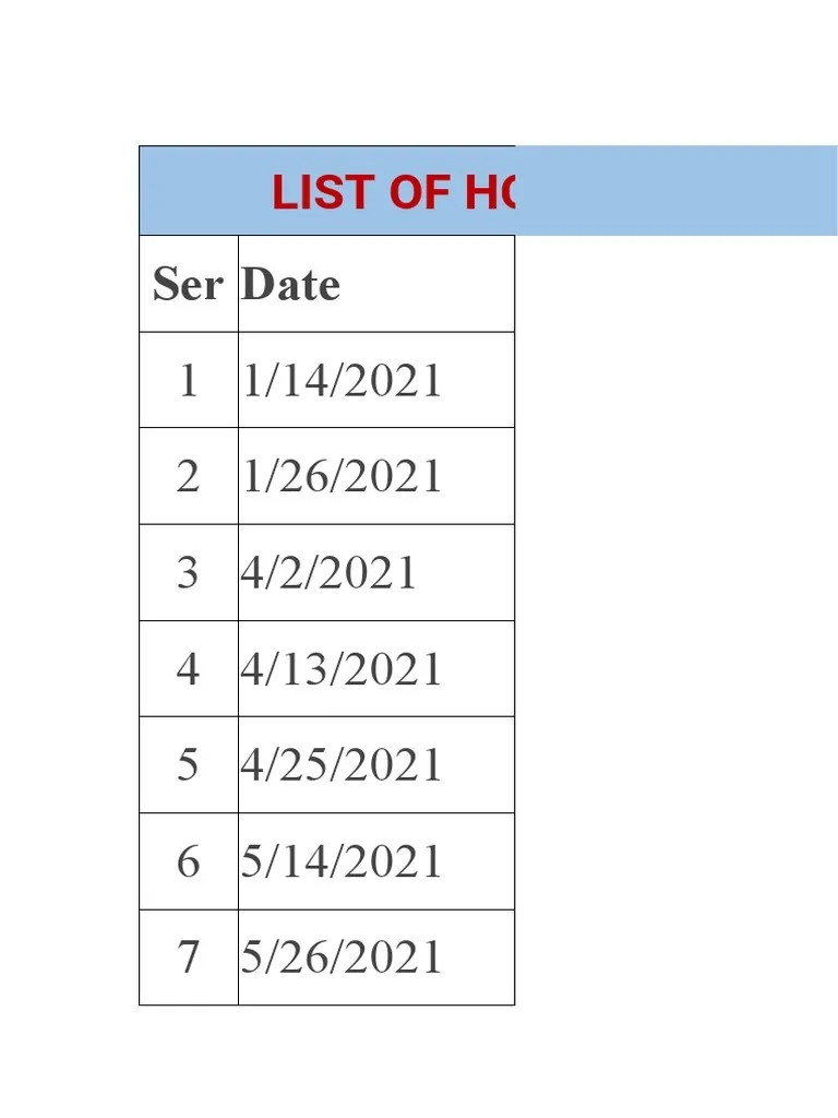 Holiday List 2021 PDF