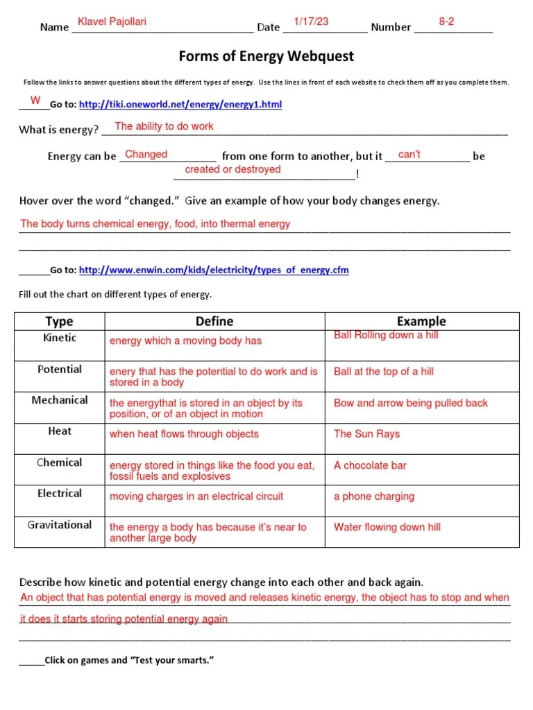 Energy quest PDF Potential Energy Electrical Engineering