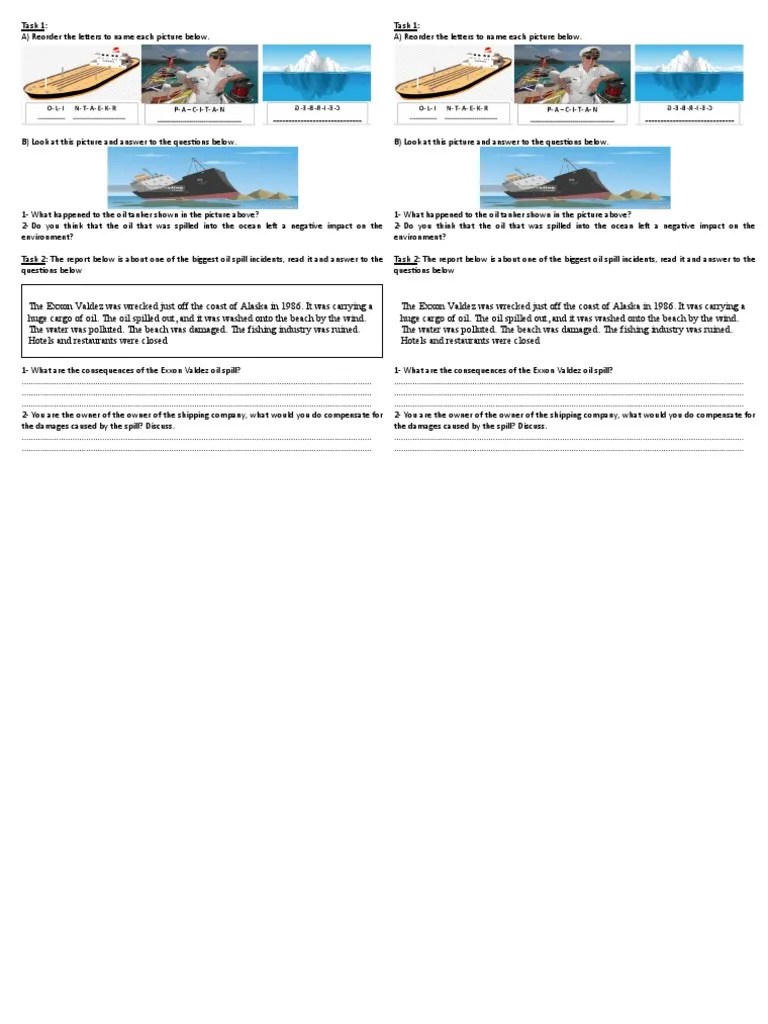 Exxon Valdez Worksheet PDF Oil Spill Oil Tanker