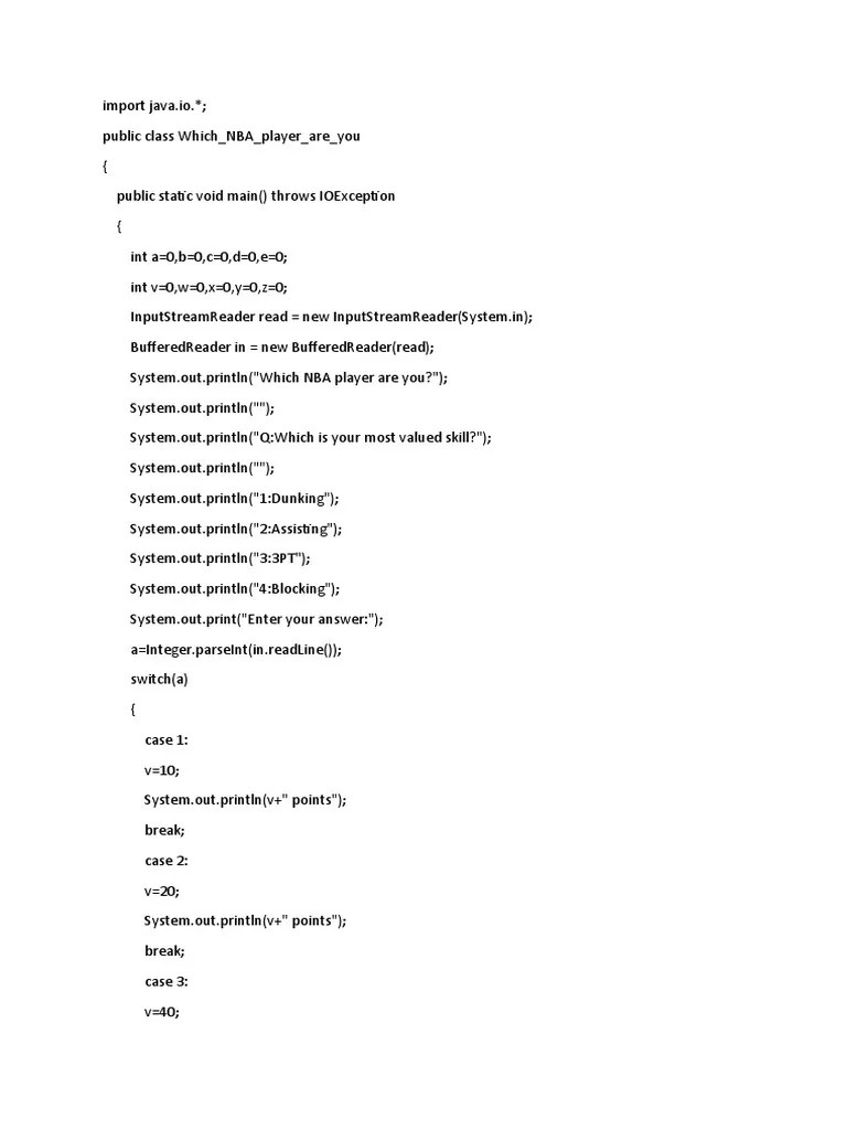 Which NBA Player Are You Java PDF Basketball Positions