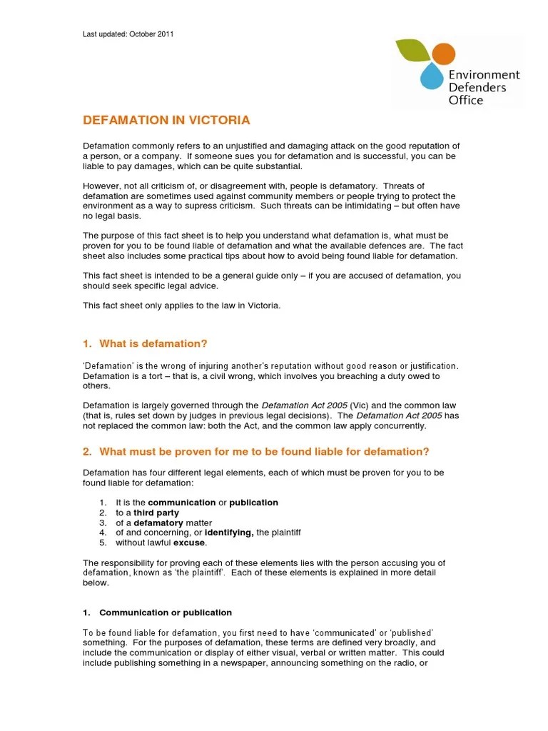 Understanding Defamation Law in Victoria The Elements of Defamation