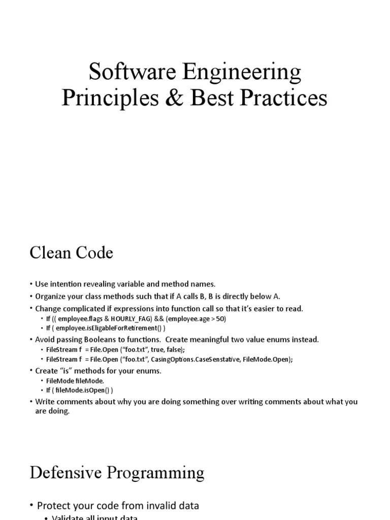Software Engineering Principles & Best Practices PDF Parameter