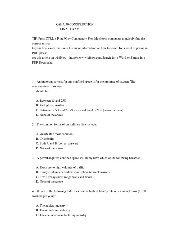 OSHA 30 Construction - Final Exam - V 2.0 SelfMade | PDF | Occupational