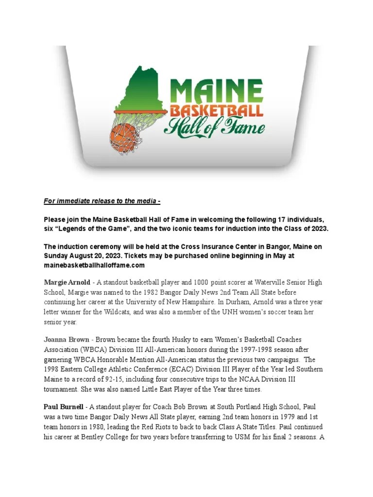 Maine Basketball Hall of Fame PDF Sports