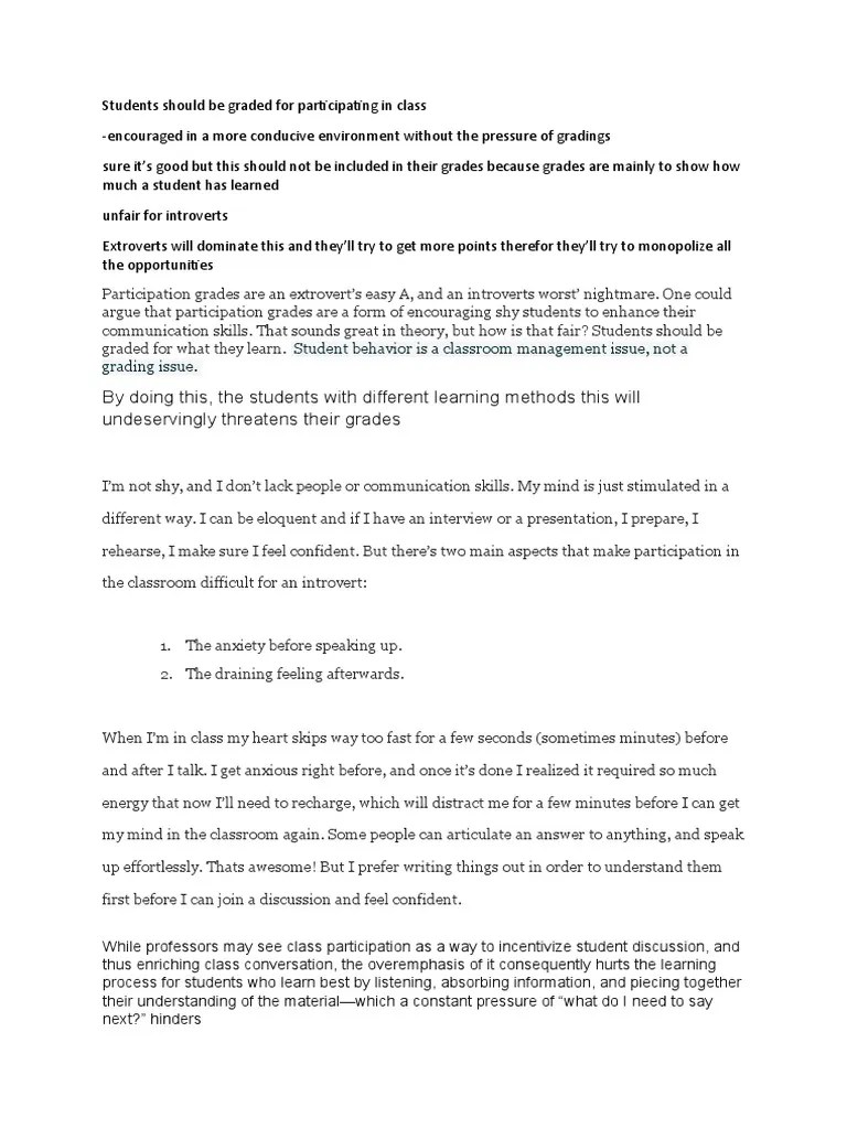 Students Should Be Graded For Participating in Class PDF