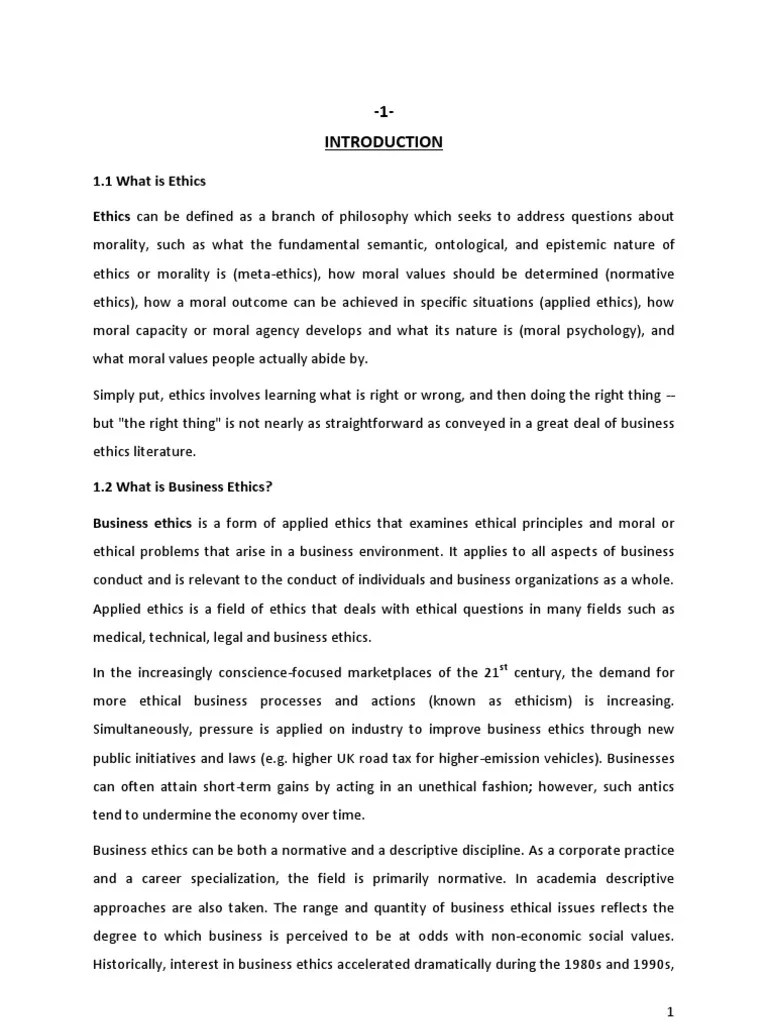 Ethics Research Proposal Final Business Ethics Morality