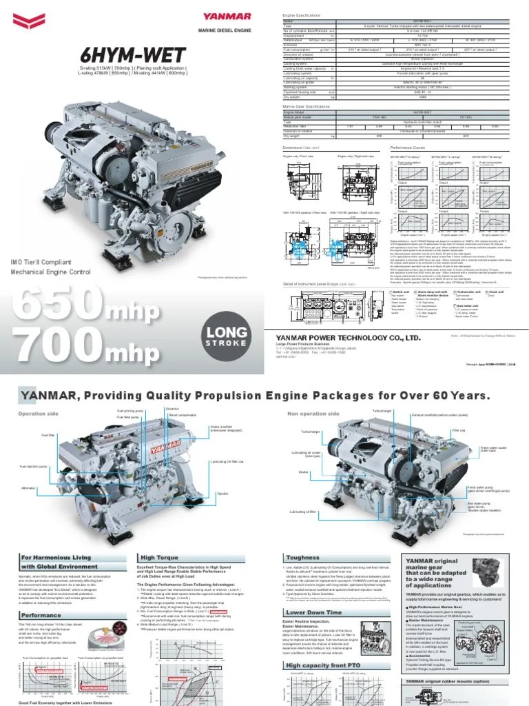 Specifications for the 6HYMWET Marine Diesel Engine and Associated