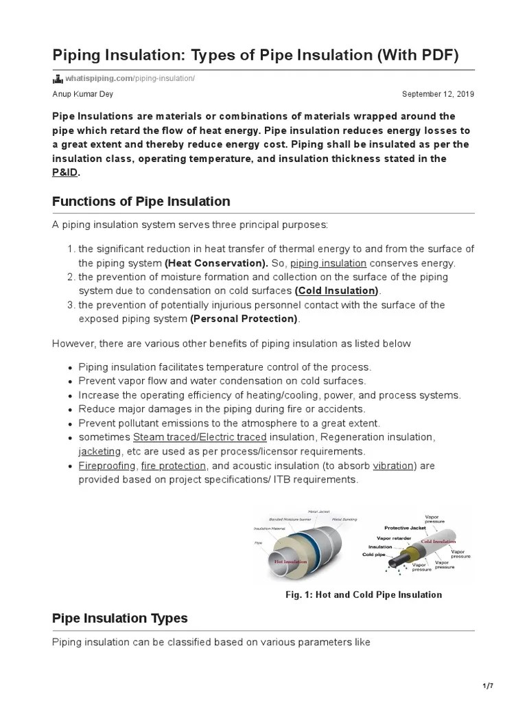 Piping Insulation Types of Pipe Insulation With PDF PDF Thermal