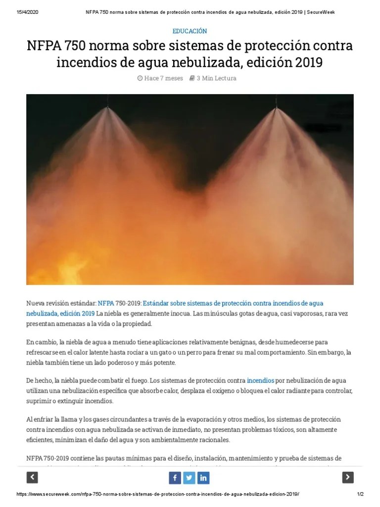 NFPA 750 Norma Sobre Sistemas de Protección Contra Incendios de Agua