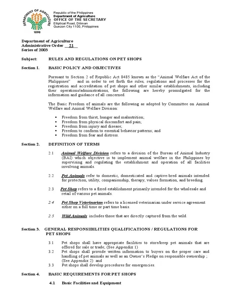 13.AO 21 s2003 Rules & Regulations On Pet Shop PDF Parrot Pet