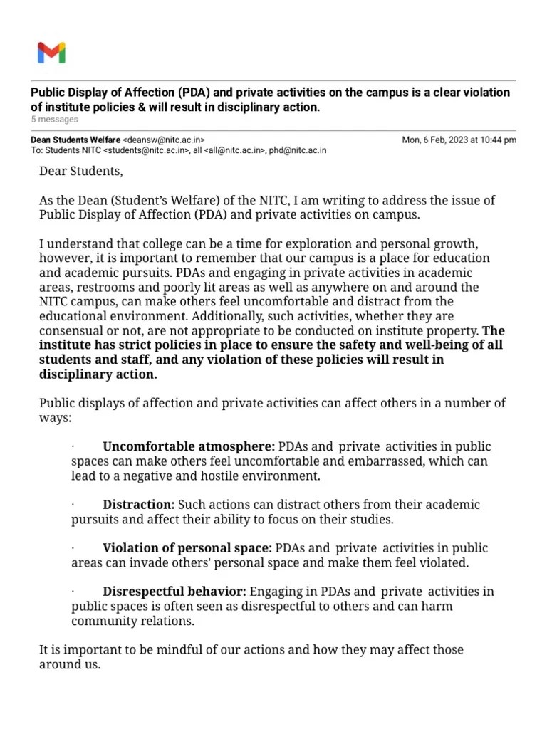 Public Display of Affection PDA and Private Activities On The Campus Is