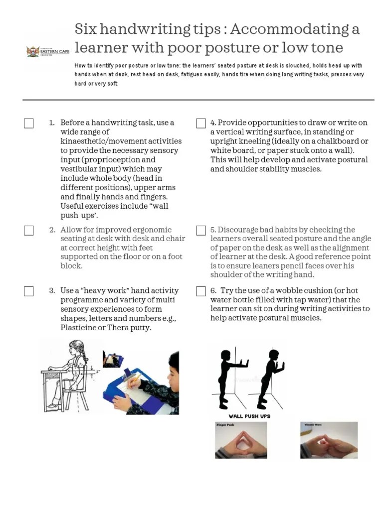 HANDOUT Six Handwriting For Poor Posture and Low Tone