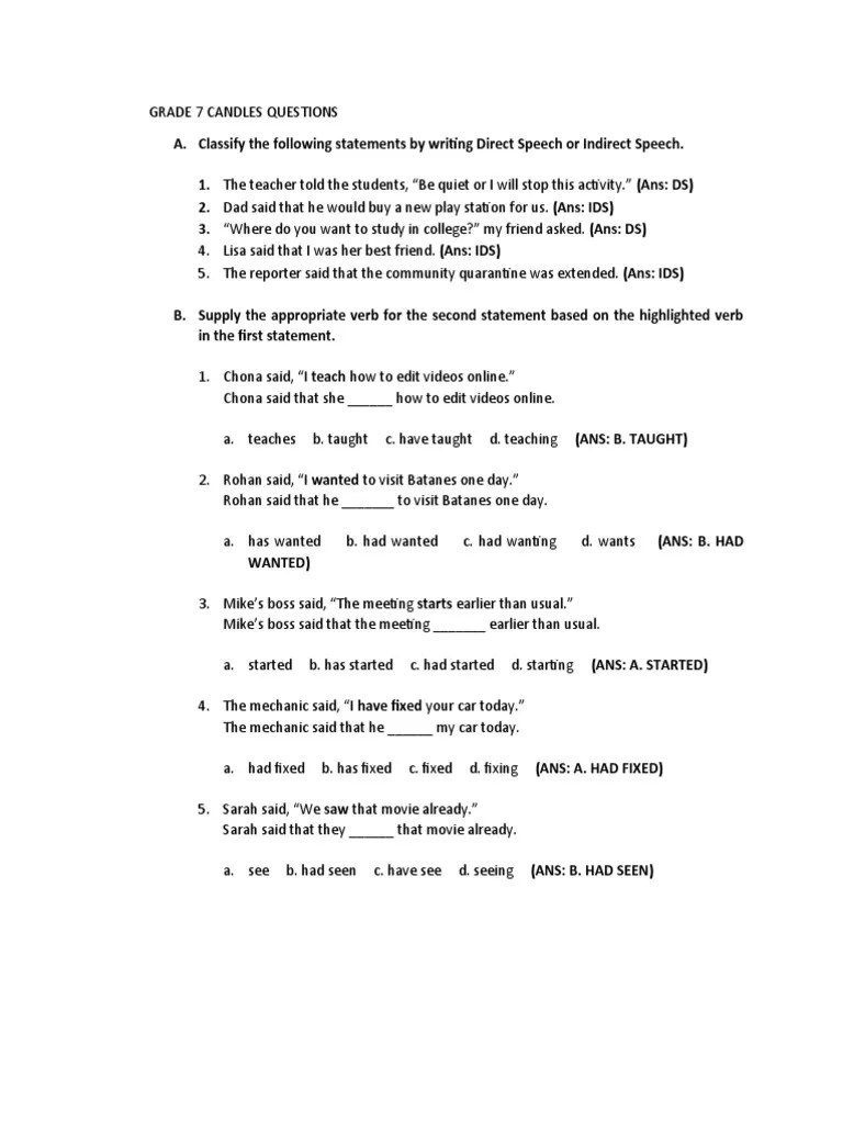 Grade 7 Candles Questions PDF
