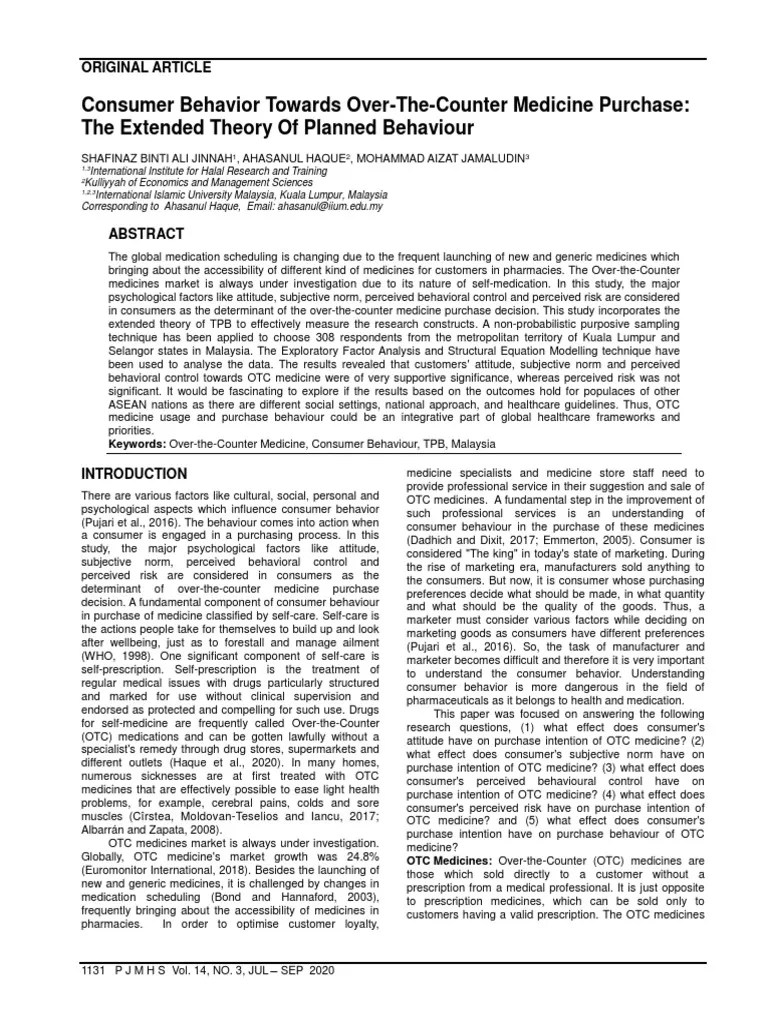 Consumer Behavior Towards OverTheCounter Medicine Purchase The
