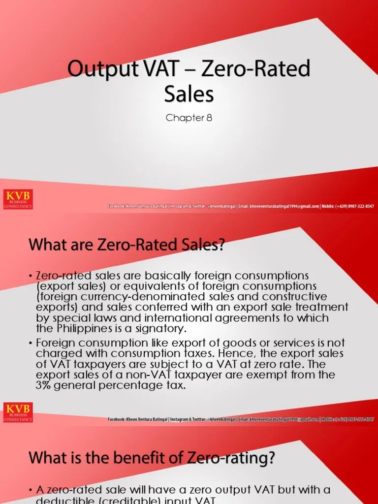 Chapter 8 Zero Rated Sales PDF Value Added Tax Taxes