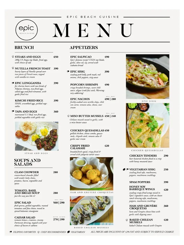 Epic Boracay Food and Bar Menu PDF Martini (Cocktail) Mixed Drinks