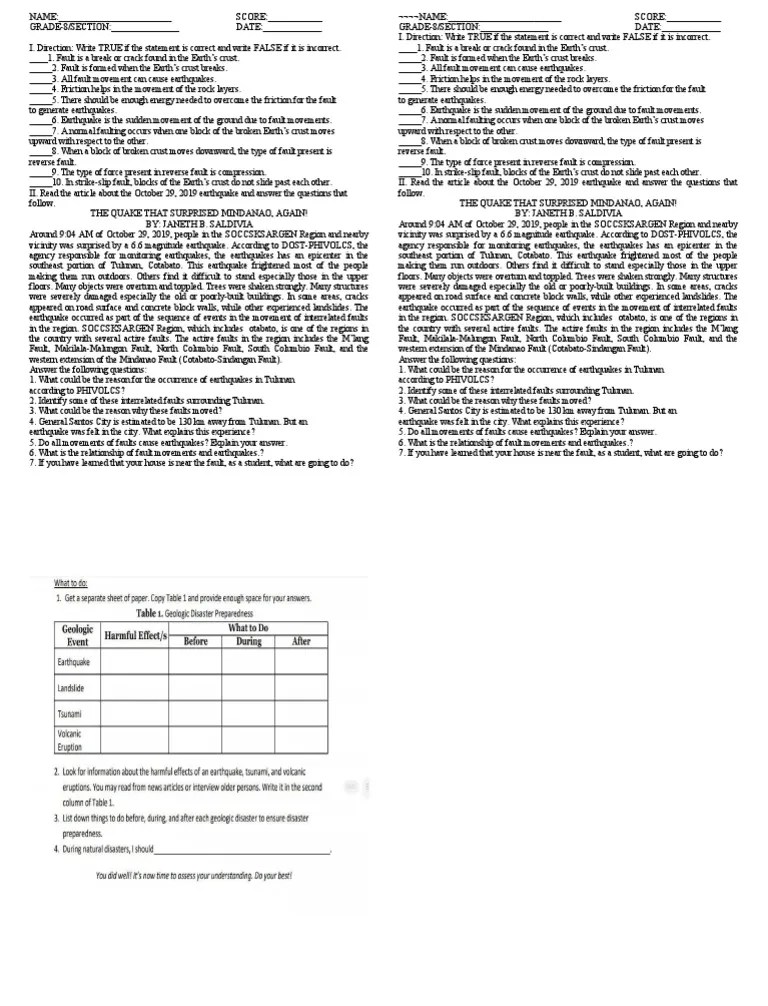 Enrichment Activity | PDF | Earthquakes | Fault (Geology)