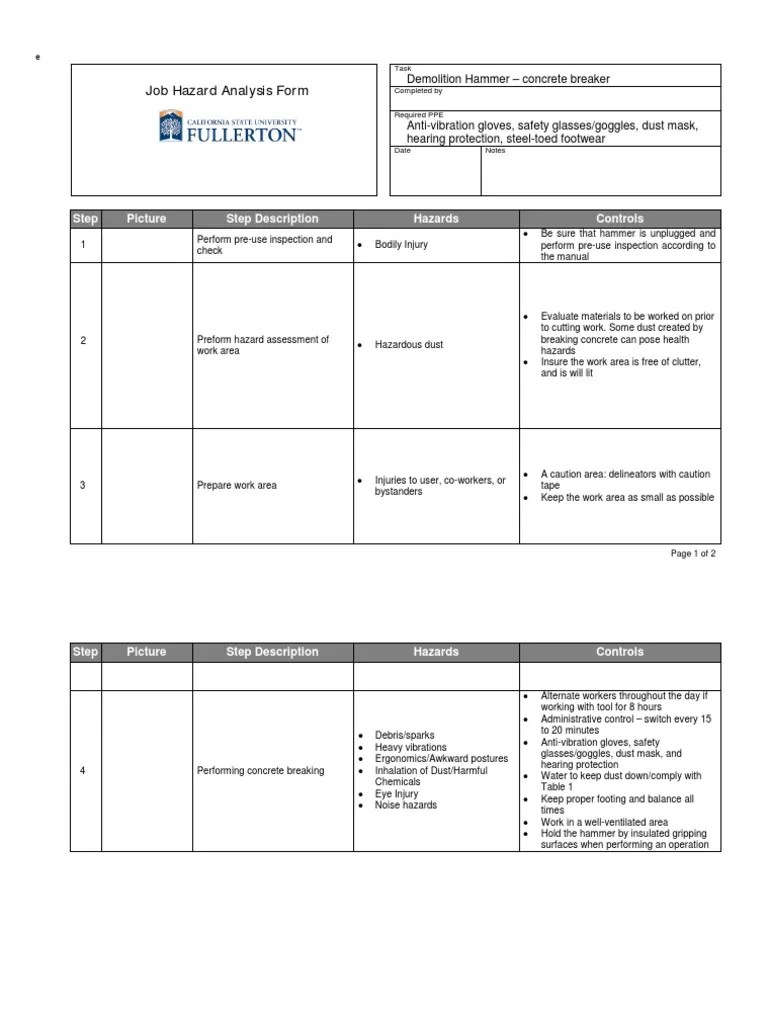JHA Concrete Demolition Hammer PDF Personal Protective Equipment