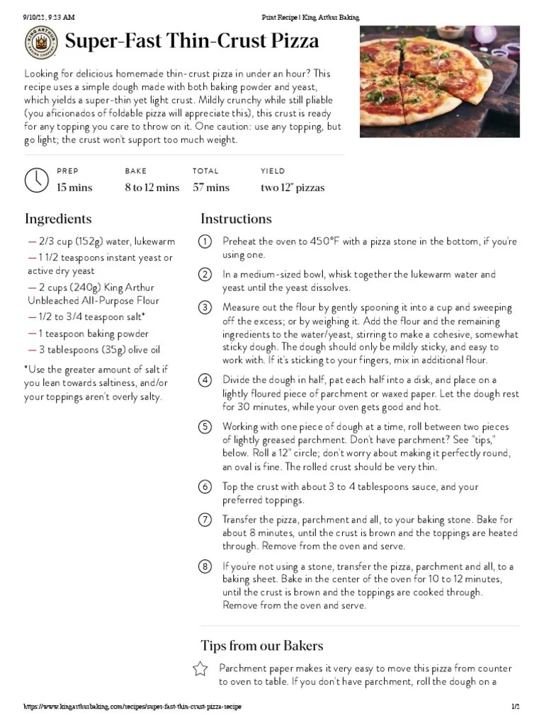 ThinCrust Pizza King Arthur Baking Download Free PDF Breads Baking