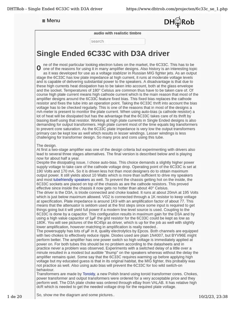 Single Ended 6C33C With D3A Driver | PDF | Amplifier | Vacuum Tube