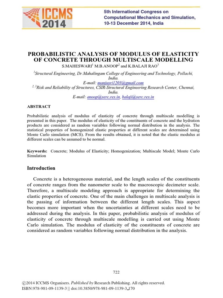 Probabilistic Analysis of Modulus of Elasticity of Concrete Through