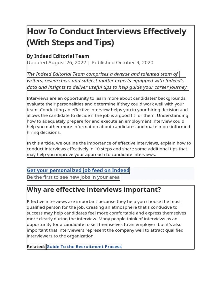 How To Conduct Interviews Effectively PDF Recruitment Human