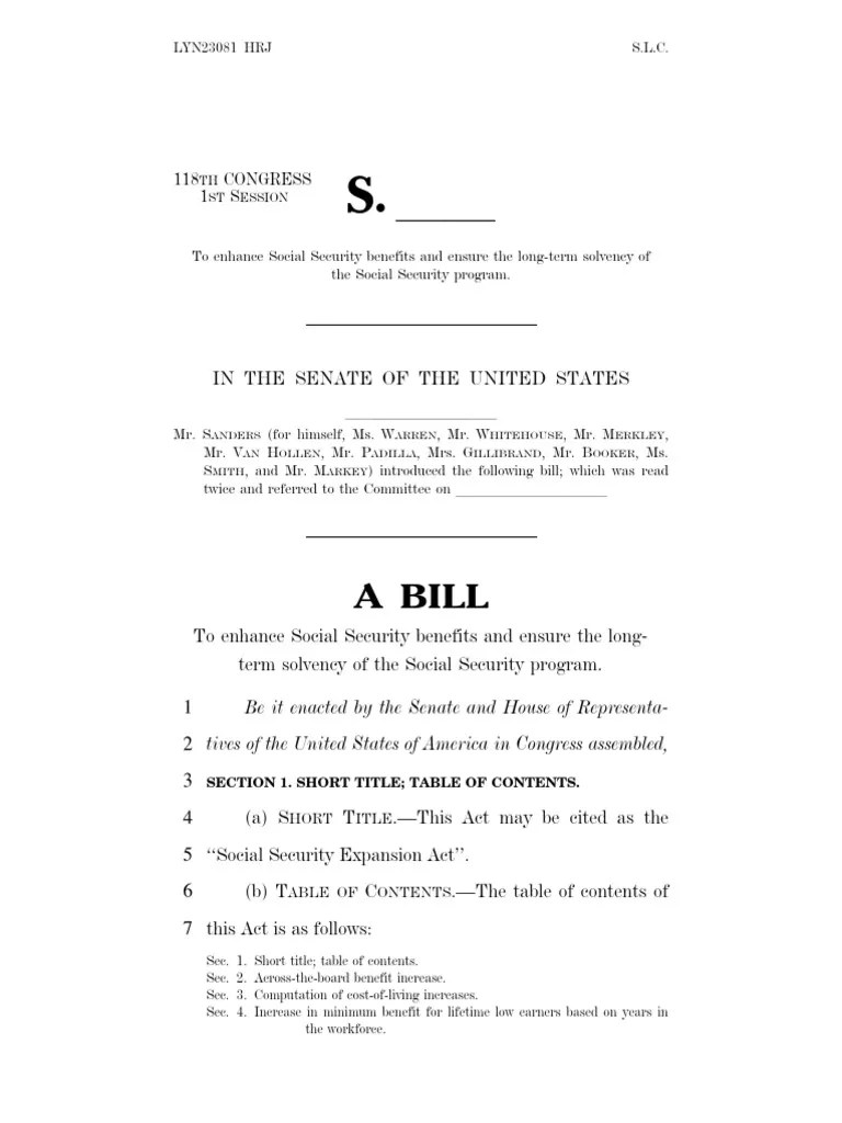 Social Security Expansion Act 2023 PDF Cost Of Living Social