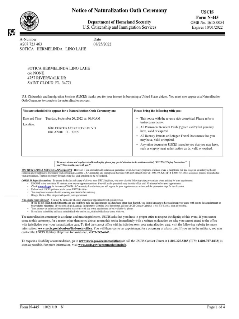 Oath Ceremony Scheduled PDF United States Citizenship And
