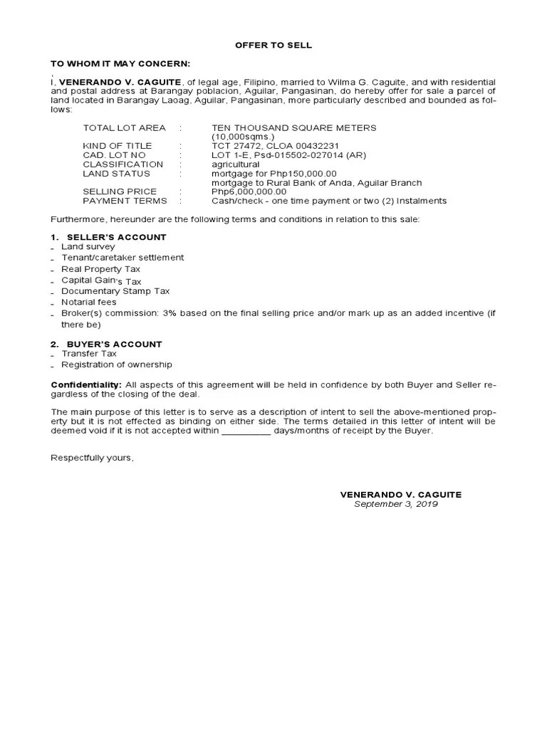 Aurora Offer To Sell Word PDF Taxes Property Tax