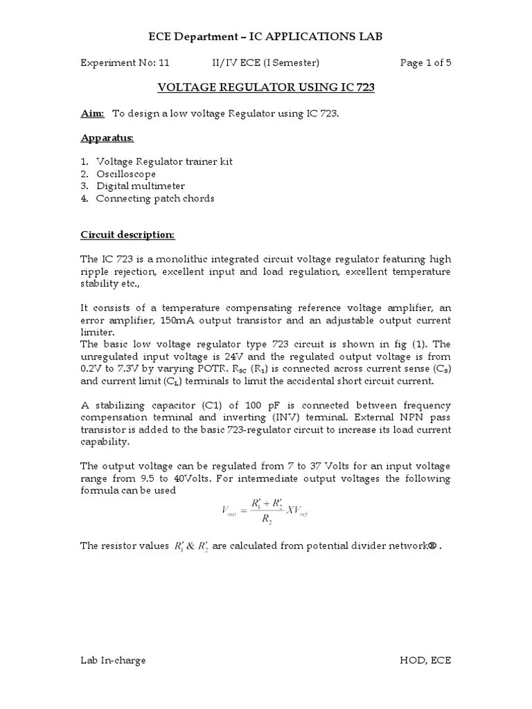 Exp 11 Voltage Regulator Using IC 723 PDF Rectifier Physical