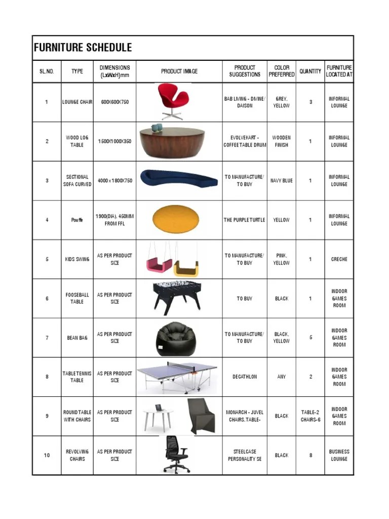 Furniture List PDF Furniture