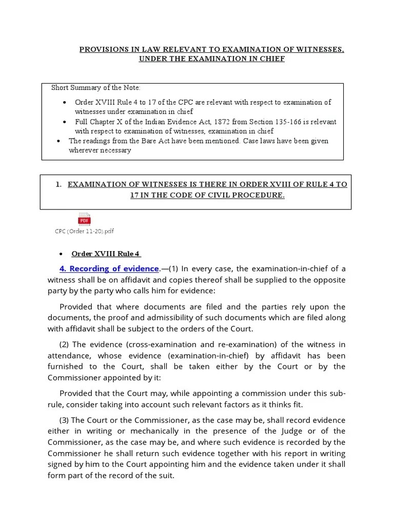 Examination in Chief, Witness Examination Standard Legal Practice PDF