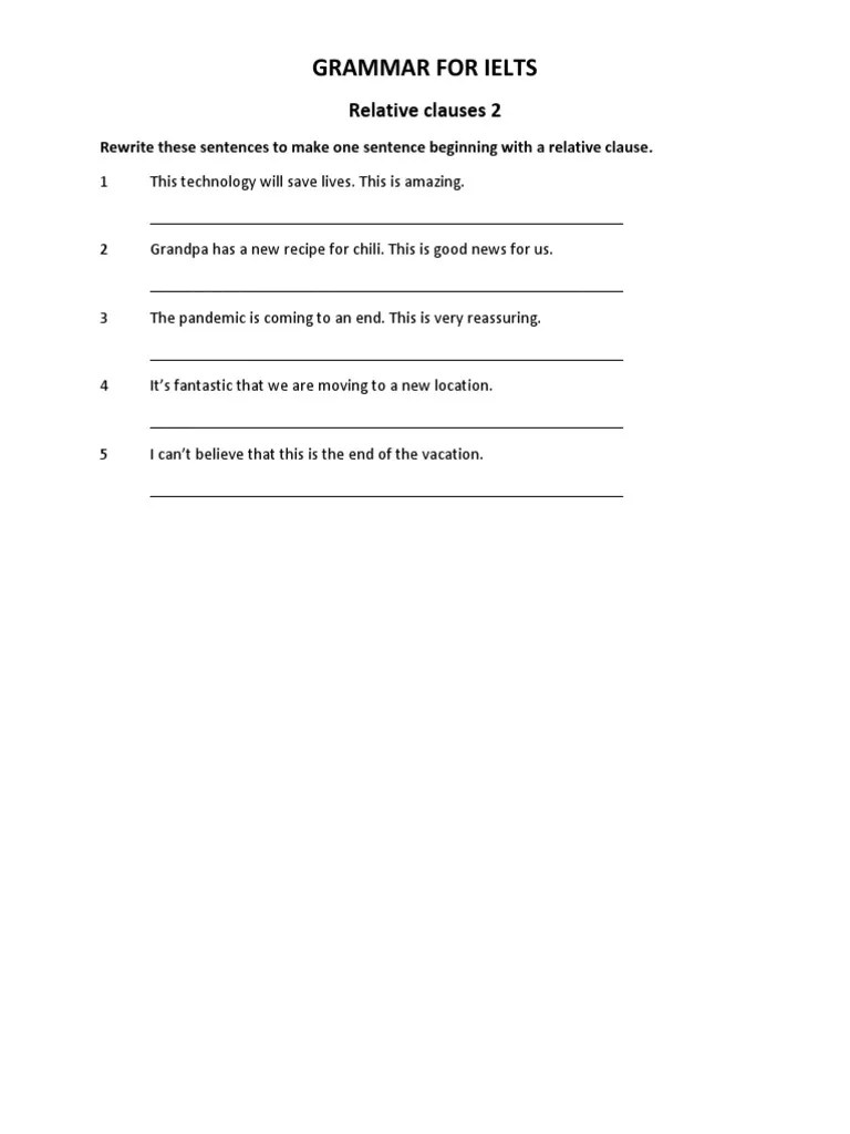 Relative Clause Exercise PDF