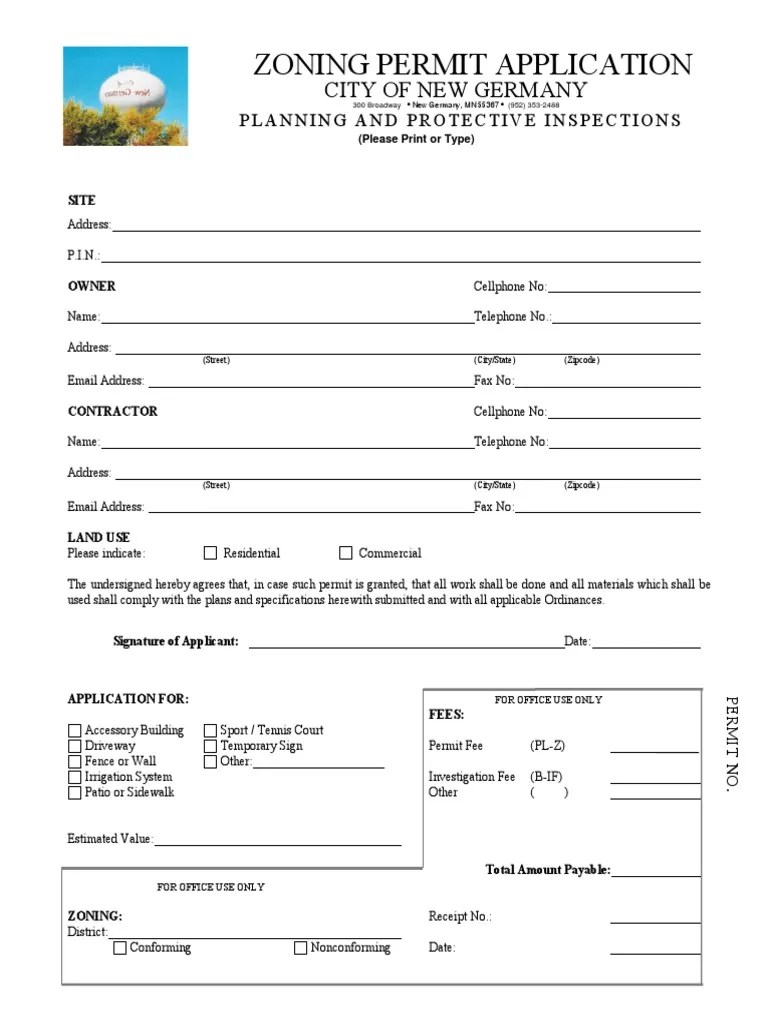 Zoning Permit Application PDF Zoning