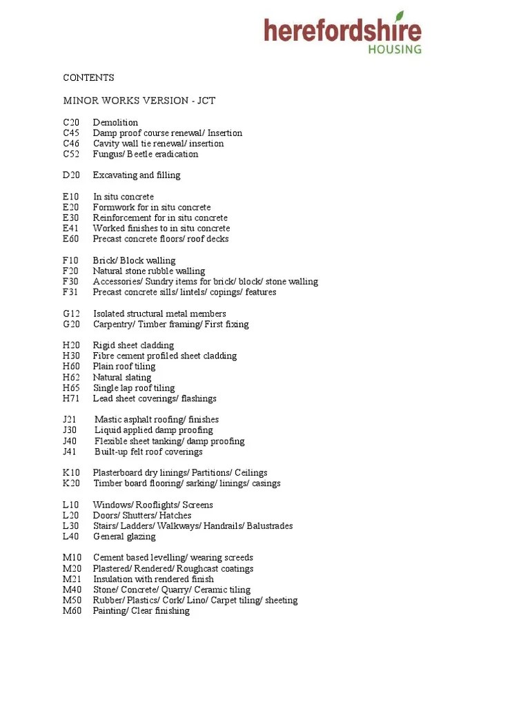 Complete Set NBS Minor Works Version JCT Download Free PDF
