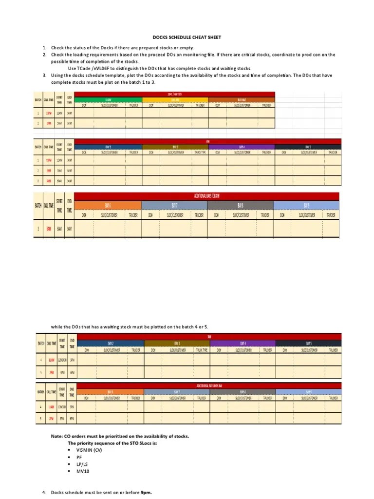 Docks Schedule Cheatsheet PDF